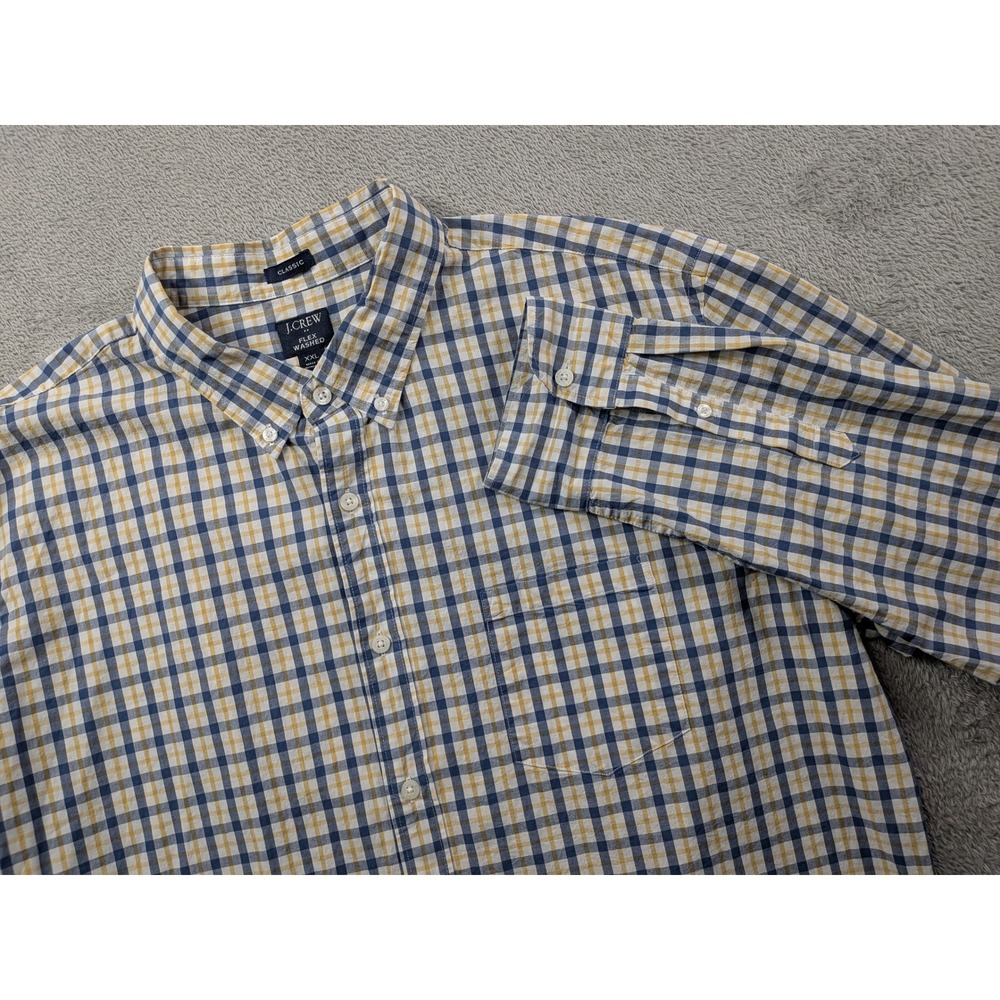 J.Crew Flex Washed Shirt Mens XXL Classic Fit Blue Yellow Plaid BP969 NWT